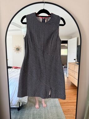 RACHEL Rachel Roy Black and White Striped Sleeveless Shift Dress